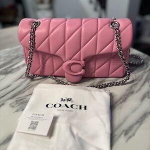 Coach Women's Quilted Leather Covered C Tabby Shoulder Bag 26 with chain strap